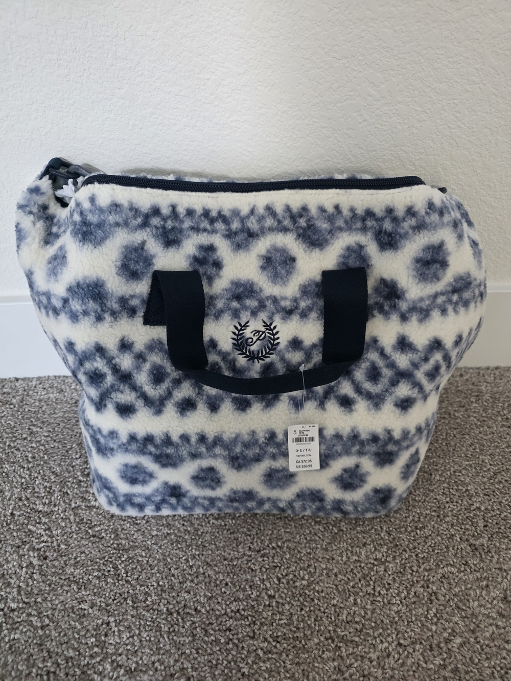 PINk Victoria's Secret Blue/White Cozy Plush Weekender Bag (NWT)